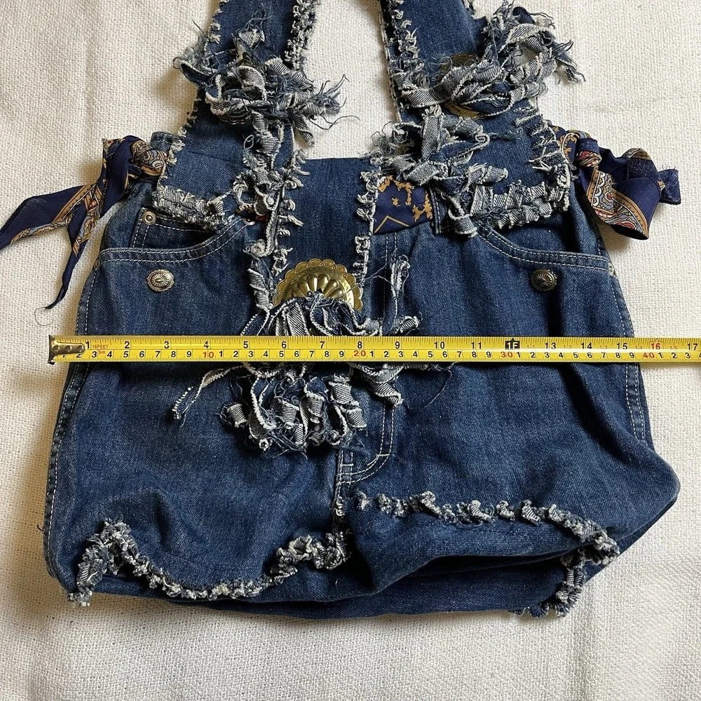 Vintage‎ Upcycled Denim Tote Bag Oscar de la Renta Logo Boho Hobo Style